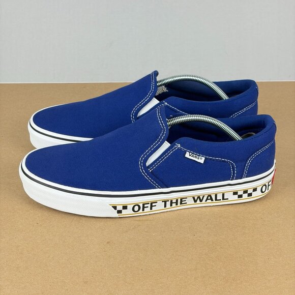 Vans Off the Wall Classic Slip On Sneakers Mens 9.5 Blue Casual Comfort Low Top - Picture 10 of 10